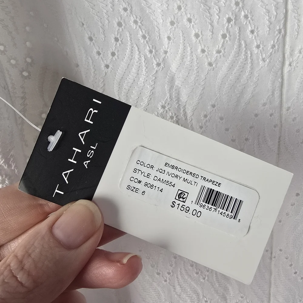 NWT Tahari ASL Floral Embroidered Trapeze Dress Size 6 Ivory Multi Square Neck - Picture 8 of 15